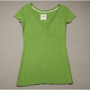 Vintage Y2K Hollister V-Neck Tee Shirt - Green - Size Small